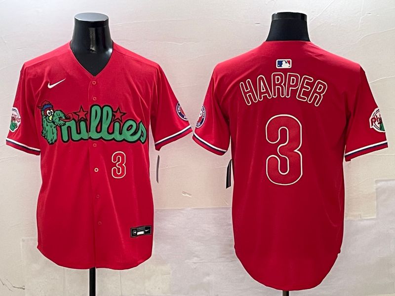 Men Philadelphia Phillies #3 Harper Red three generations Joint Name 2025 Nike MLB Jersey style 5